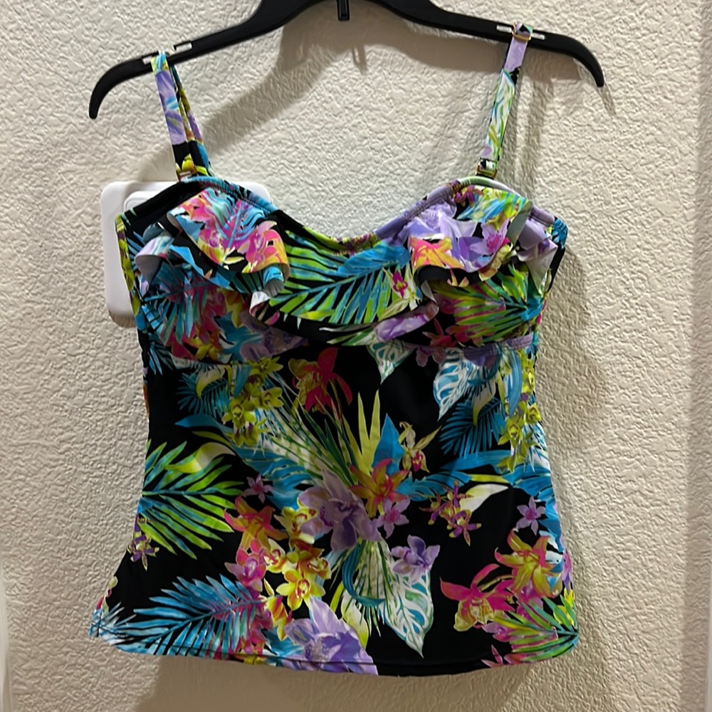 Island Escape Tankini Top with Ruffle Convertible with Adjustable Straps